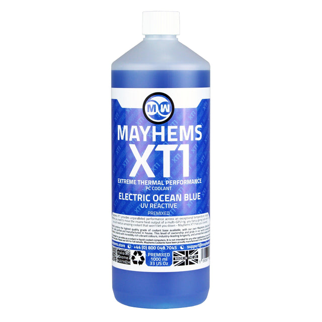 Mayhems - PC Coolant - XT-1 Premix - Thermal Performance Series, UV Fluorescent, 1L, Electric Ocean Blue - Digital Outpost LLC